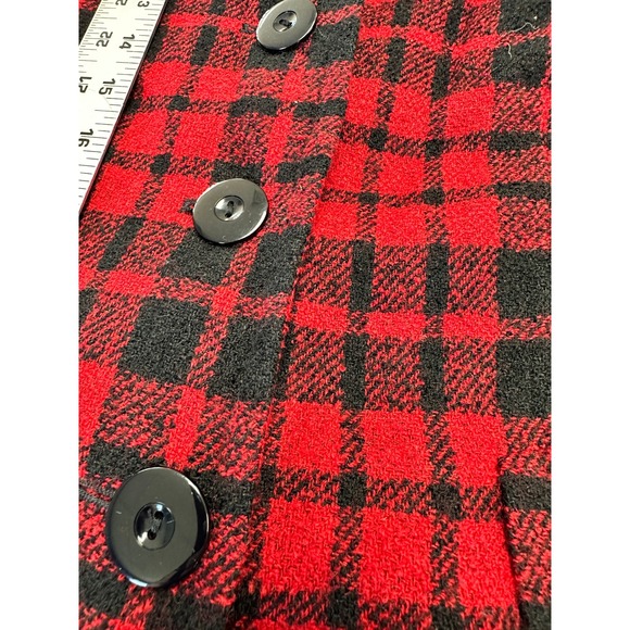 Vintage 80s 90s JAEGER Great Britain Red Black Plaid Jacket Wool Boucle Sz 14 - Picture 4 of 10